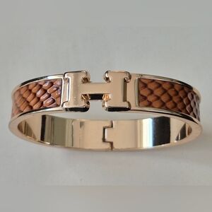 Brown Faux Aniaml Skin Texture  and Gold Bracelet